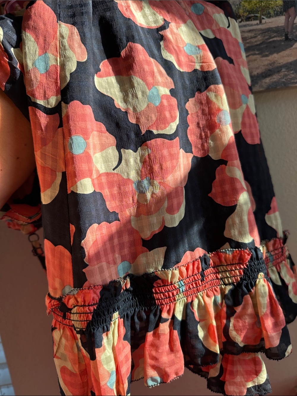Juicy Couture Silk Blend Floral Ruffle Dress Pink Black Fitted Y2K glam
